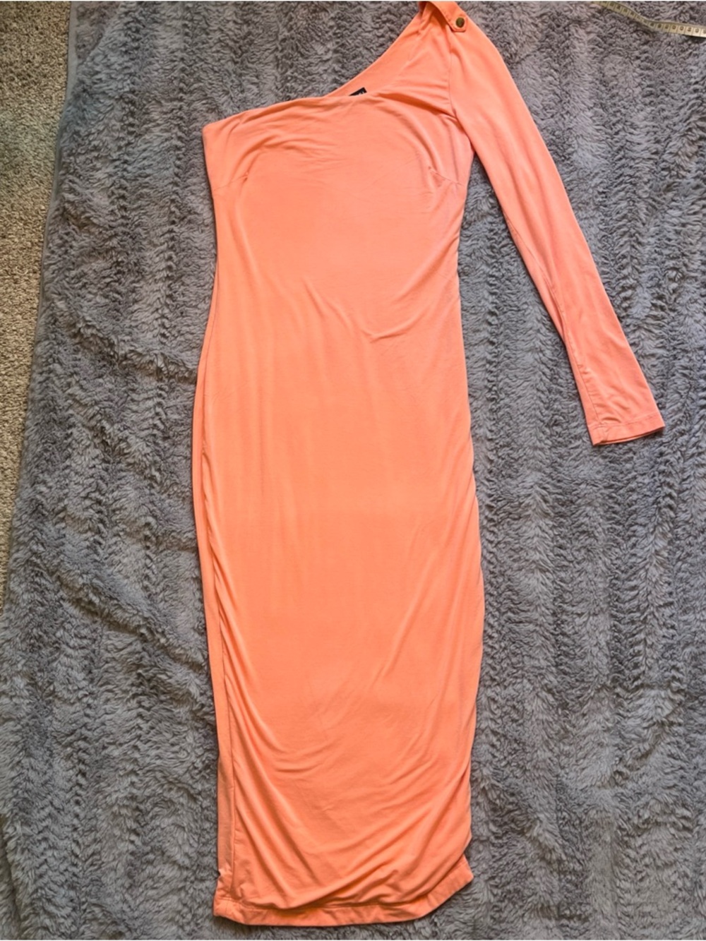 JLUXLABEL Coral One-Shoulder Long Sleeve Bodycon Dress